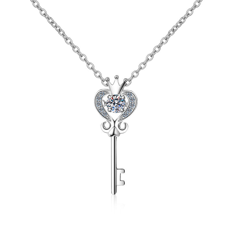 S925 Sterling Silver Crown Pendant Necklace - 0.3CT Moissanite Dainty Collarbone Chain
