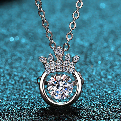 S925 Sterling Silver Crown Pendant Necklace - 0.5CT Moissanite Dainty Collarbone Chain