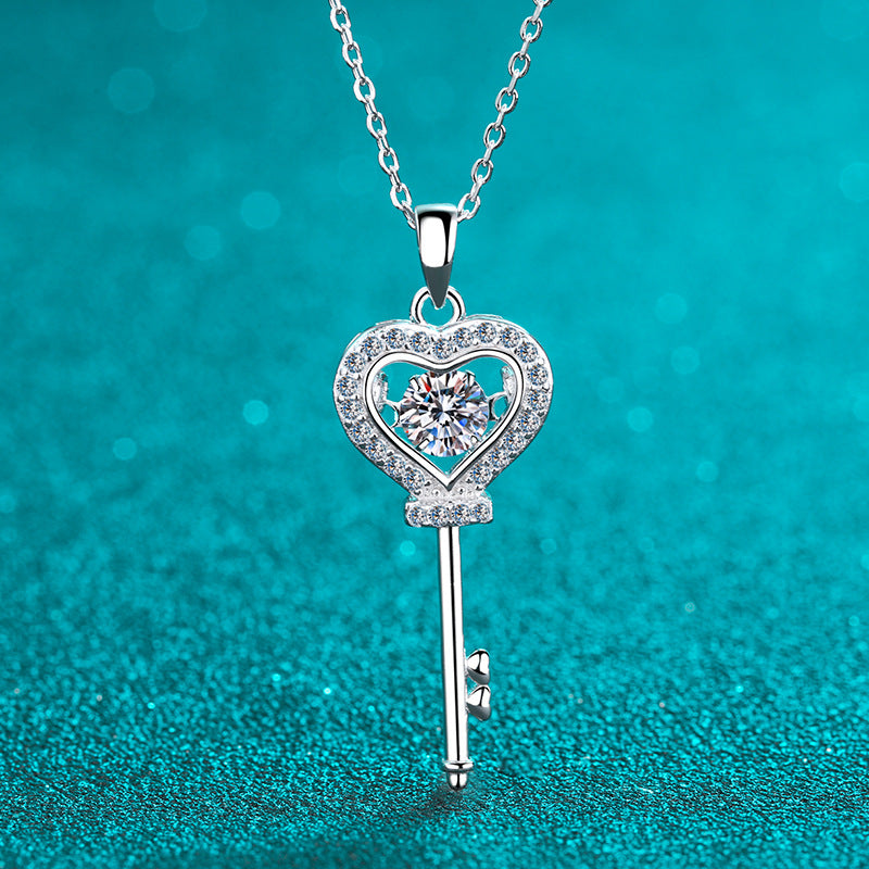 S925 Sterling Silver Crown Pendant Necklace - 0.5CT Moissanite Lion Dance Inspired Lock Love Chain