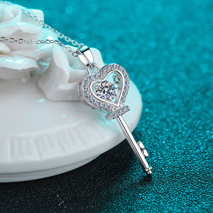 S925 Sterling Silver Crown Pendant Necklace - 0.5CT Moissanite Lion Dance Inspired Lock Love Chain