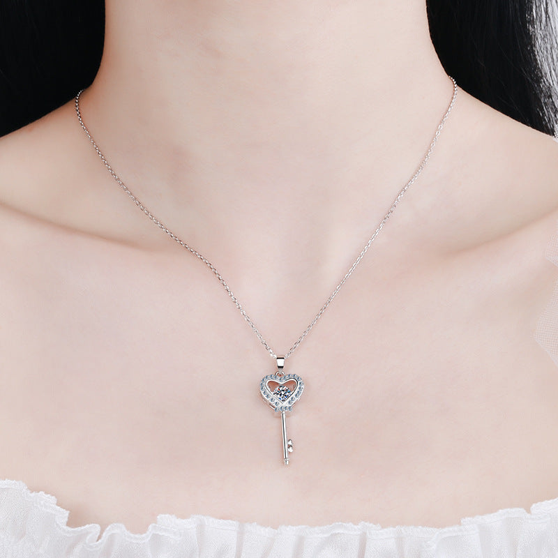 S925 Sterling Silver Crown Pendant Necklace - 0.5CT Moissanite Lion Dance Inspired Lock Love Chain