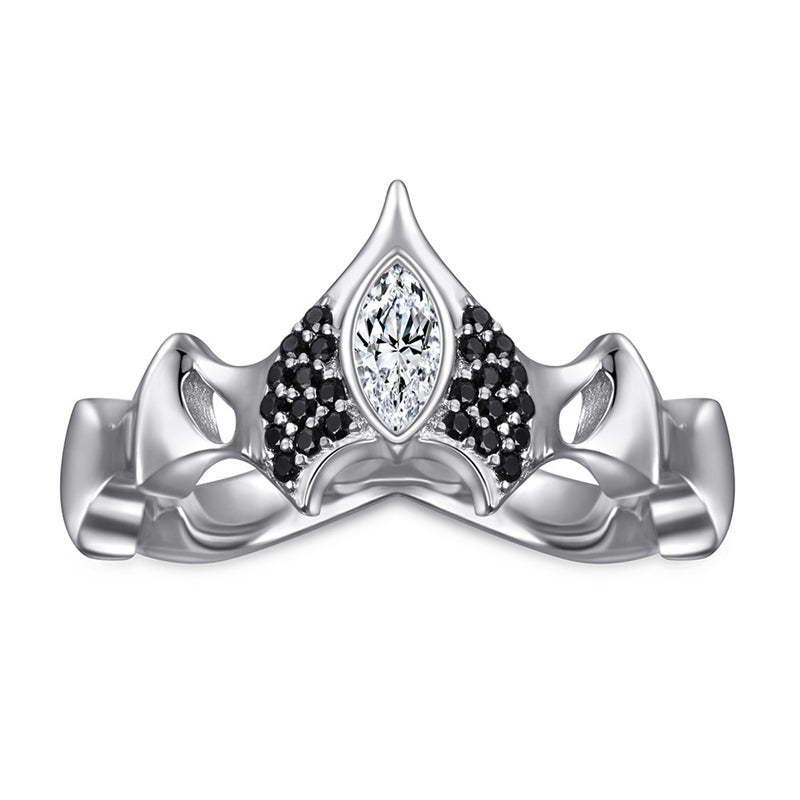 S925 Sterling Silver Crown Ring - Bold Black Zirconia Statement Jewelry for Women
