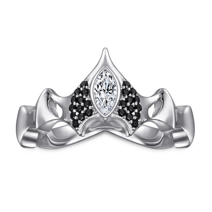 S925 Sterling Silver Crown Ring - Bold Black Zirconia Statement Jewelry for Women