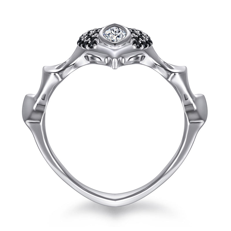 S925 Sterling Silver Crown Ring - Bold Black Zirconia Statement Jewelry for Women