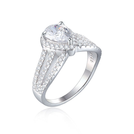 S925 Sterling Silver Crown Teardrop Ring - Elegant Floral Princess Cut Zirconia Ring for Women