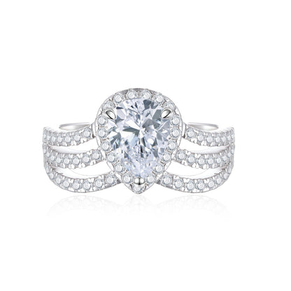 S925 Sterling Silver Crown Teardrop Ring - Elegant Floral Princess Cut Zirconia Ring for Women