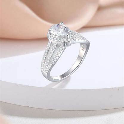 S925 Sterling Silver Crown Teardrop Ring - Elegant Floral Princess Cut Zirconia Ring for Women
