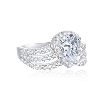 S925 Sterling Silver Crown Teardrop Ring - Elegant Floral Princess Cut Zirconia Ring for Women