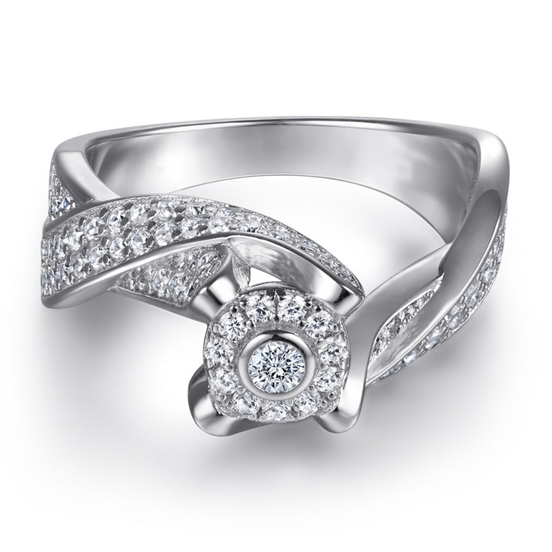 S925 Sterling Silver Curved Full-Zirconia Ring – Bold Statement Jewelry for Women