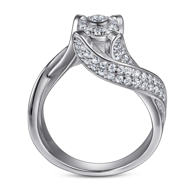 S925 Sterling Silver Curved Full-Zirconia Ring – Bold Statement Jewelry for Women