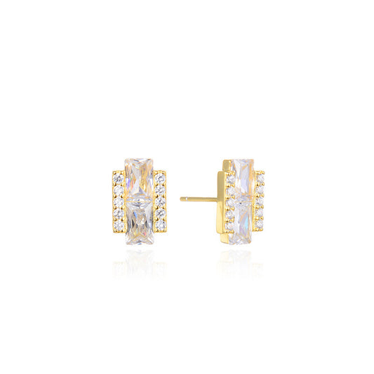 S925 Sterling Silver Diamond Geometric Stud Earrings - Korean Style Minimalist Earrings with Plastic Backs for Women