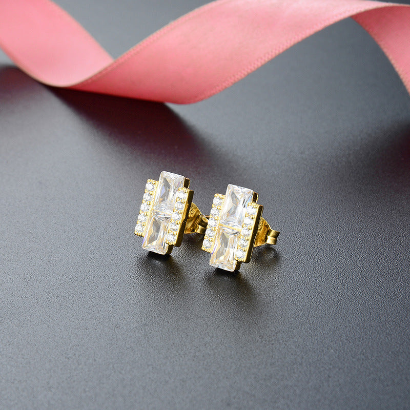 S925 Sterling Silver Diamond Geometric Stud Earrings - Korean Style Minimalist Earrings with Plastic Backs for Women
