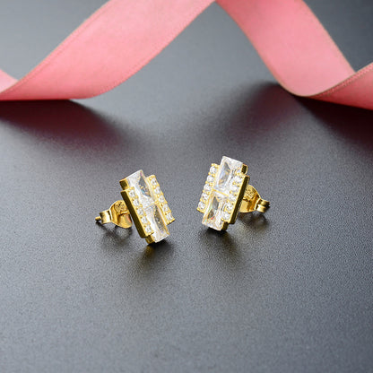 S925 Sterling Silver Diamond Geometric Stud Earrings - Korean Style Minimalist Earrings with Plastic Backs for Women