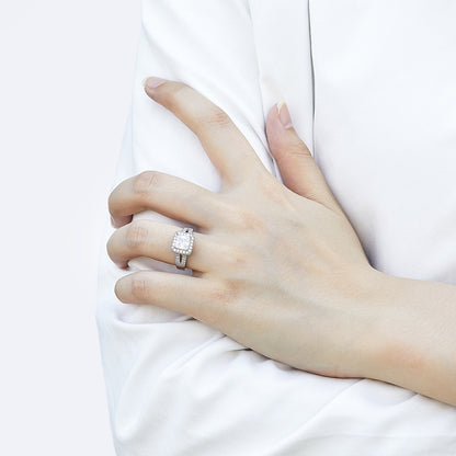 S925 Sterling Silver Double-Layer Square Zirconia Ring – Elegant Geometric Women’s Band for Gifts
