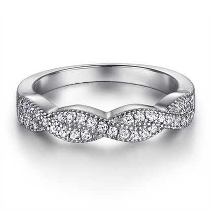 S925 Sterling Silver Double Band Diamond Ring - Modern Intertwined Bridal Jewelry