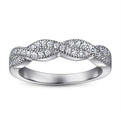 S925 Sterling Silver Double Band Diamond Ring - Modern Intertwined Bridal Jewelry