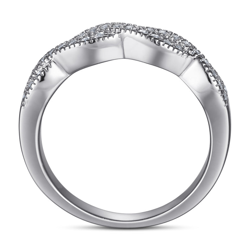 S925 Sterling Silver Double Band Diamond Ring - Modern Intertwined Bridal Jewelry
