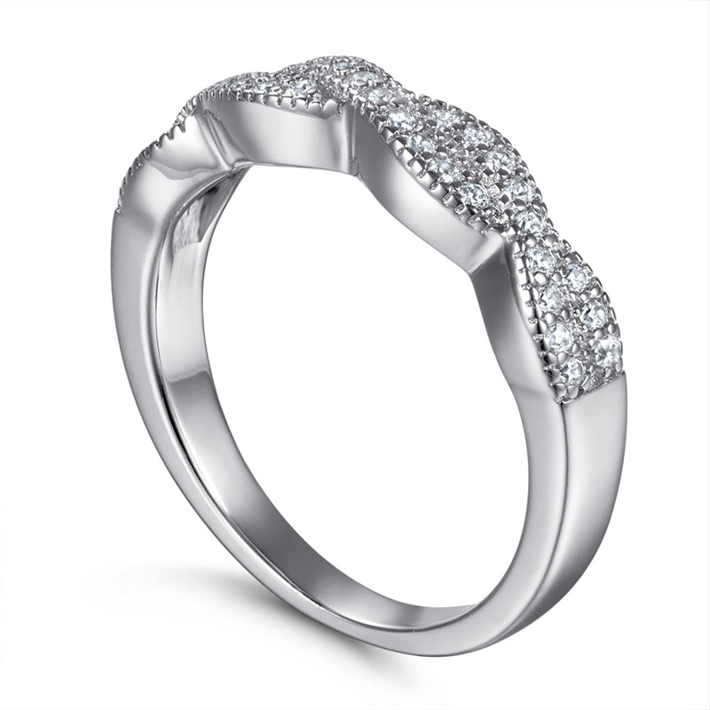 S925 Sterling Silver Double Band Diamond Ring - Modern Intertwined Bridal Jewelry