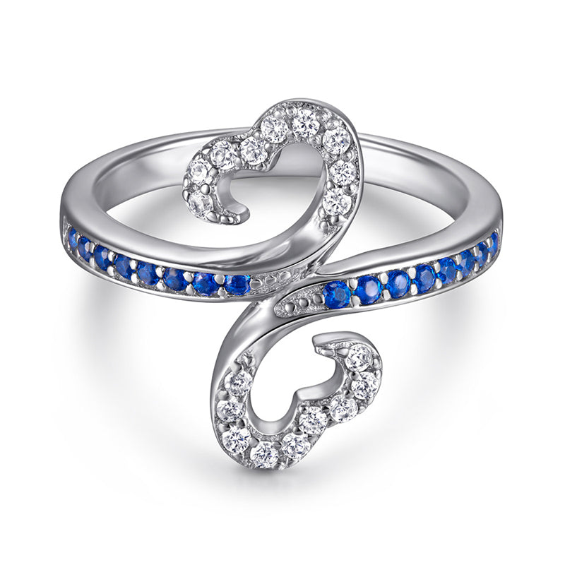 S925 Sterling Silver Double Heart Full-Zirconia Ring - Elegant Floral Jewelry for Women