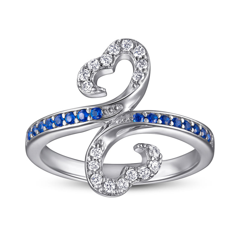 S925 Sterling Silver Double Heart Full-Zirconia Ring - Elegant Floral Jewelry for Women