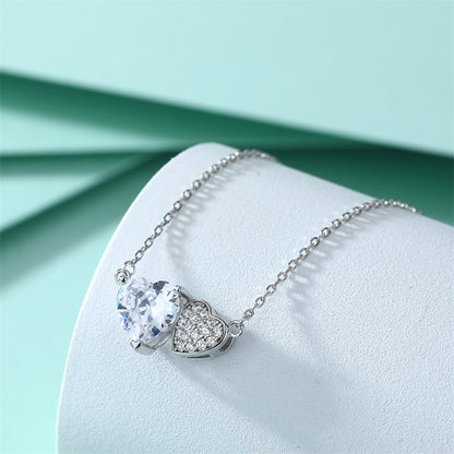 S925 Sterling Silver Double Heart Pendant Necklace - Elegant Interlocked Zirconia Love Chain for Women