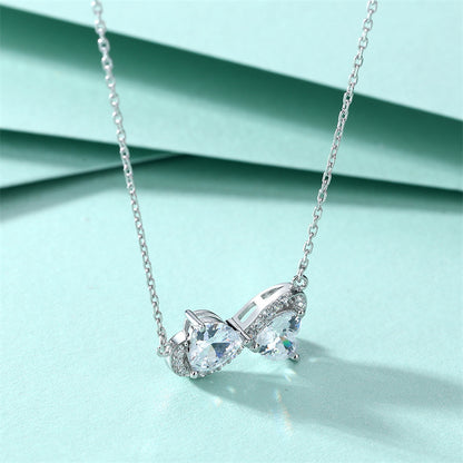 S925 Sterling Silver Double Heart Pendant Necklace - Romantic Interlocked Zirconia Love Chain for Women