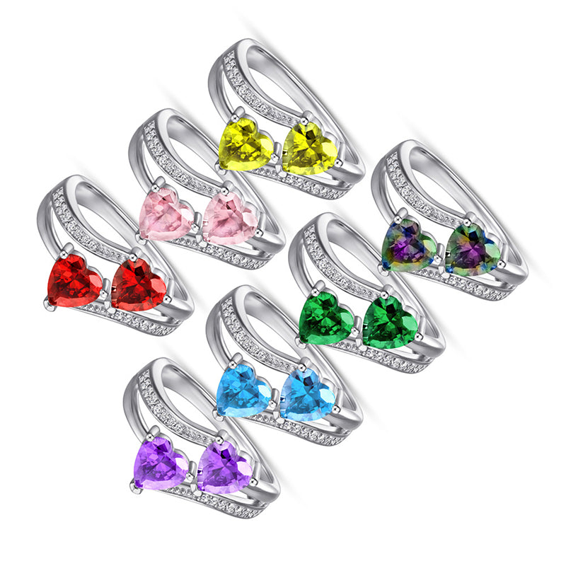 S925 Sterling Silver Double Heart Ring - Colorful Gemstone Jewelry for Women