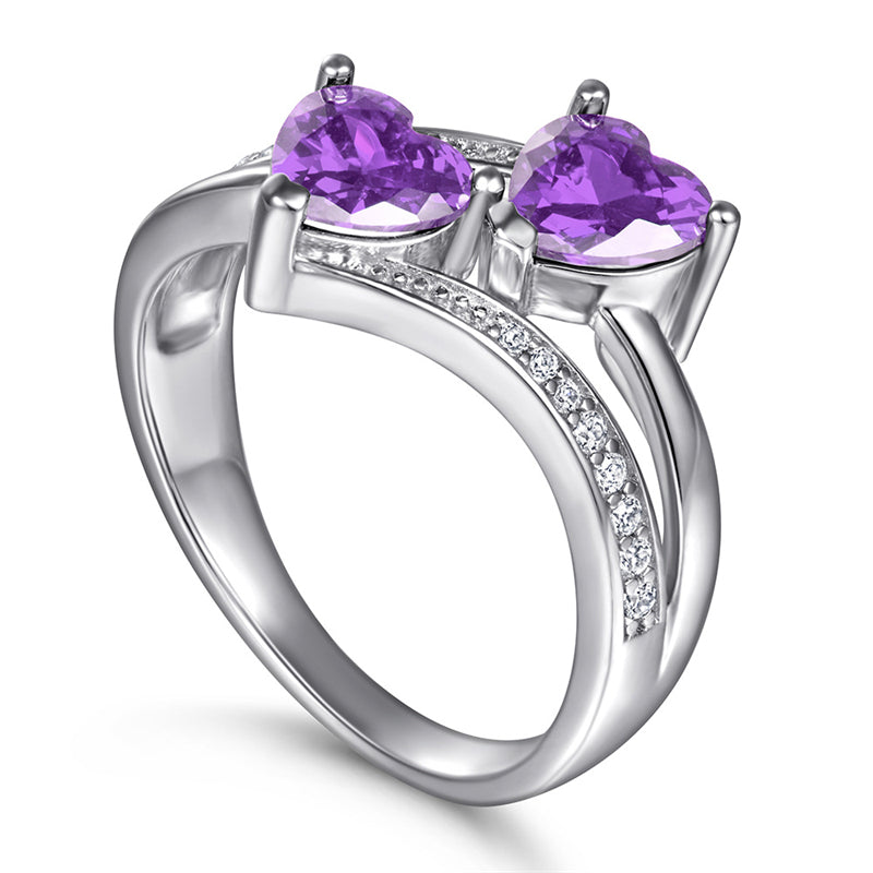 S925 Sterling Silver Double Heart Ring - Colorful Gemstone Jewelry for Women