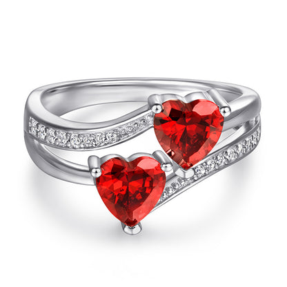 S925 Sterling Silver Double Heart Ring - Colorful Gemstone Jewelry for Women