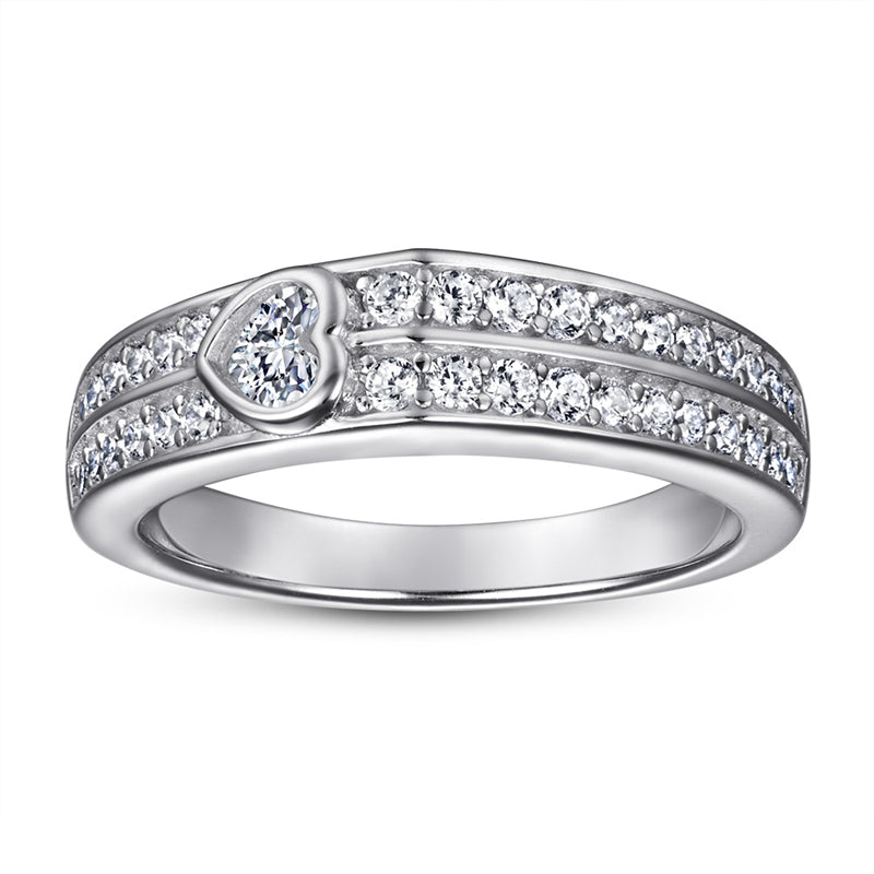 S925 Sterling Silver Double Row Heart Ring – Luxe CZ Bridal Jewelry