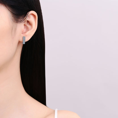 S925 Sterling Silver Double Row Moissanite Stud Earrings - 0.72ct Full Pavé Geometric Everyday Hoops