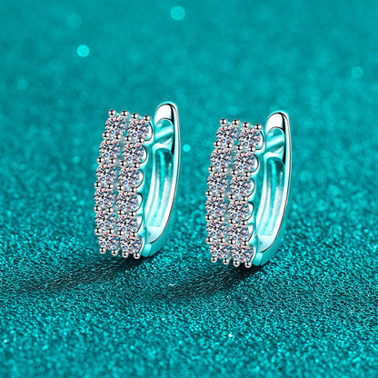 S925 Sterling Silver Double Row Moissanite Stud Earrings - 0.72ct Full Pavé Geometric Everyday Hoops