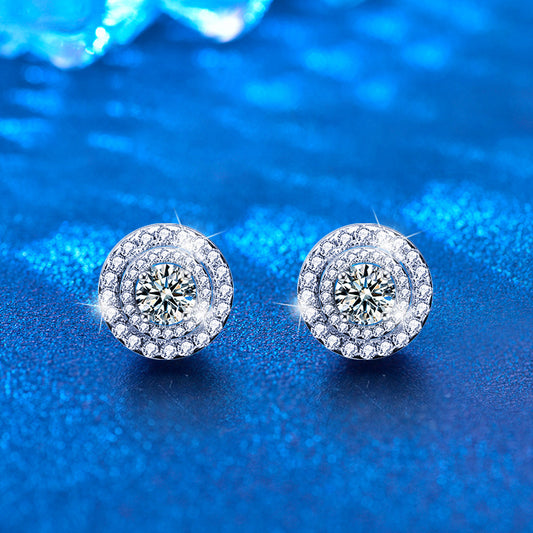 S925 Sterling Silver Dreamcatcher Stud Earrings with 0.4ct Moissanite - White Gold Plated Minimalist Geometric Jewelry for Women