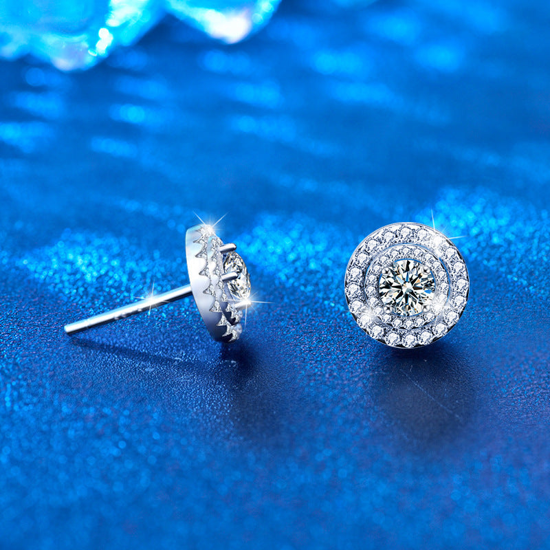 S925 Sterling Silver Dreamcatcher Stud Earrings with 0.4ct Moissanite - White Gold Plated Minimalist Geometric Jewelry for Women