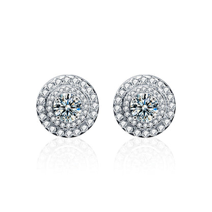 S925 Sterling Silver Dreamcatcher Stud Earrings with 0.4ct Moissanite - White Gold Plated Minimalist Geometric Jewelry for Women