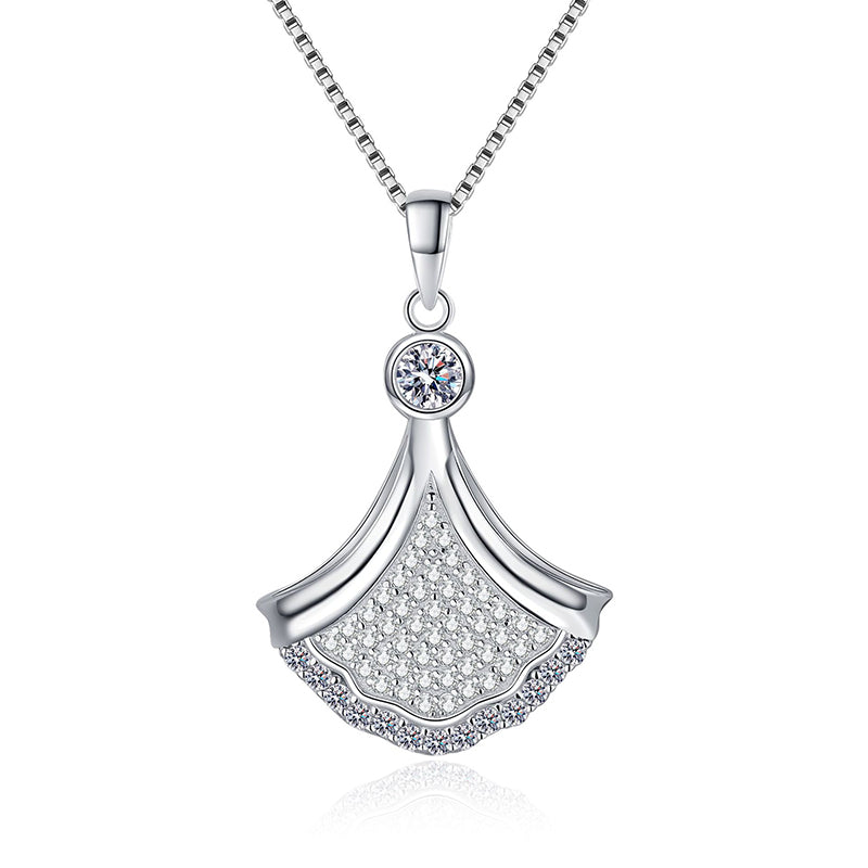 S925 Sterling Silver Dress Pendant Necklace - 0.88CT Moissanite Elegant Statement Chain