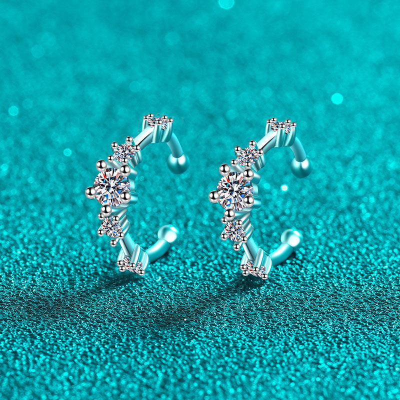 S925 Sterling Silver Edgy-Cute Diamond-Cut Moissanite Ear Cuffs - 0.64CT Trendy Ear Climbers