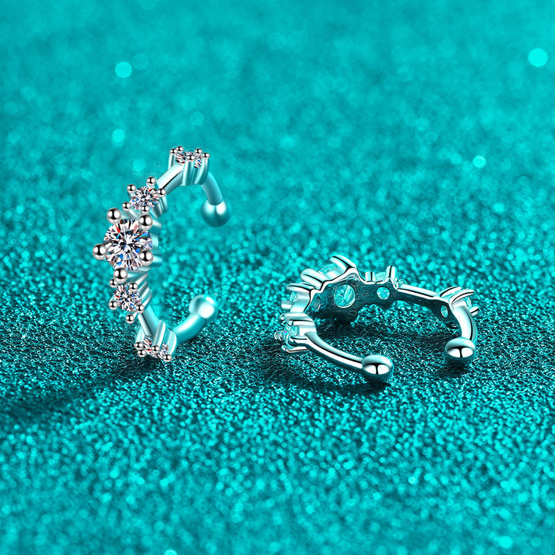 S925 Sterling Silver Edgy-Cute Diamond-Cut Moissanite Ear Cuffs - 0.64CT Trendy Ear Climbers