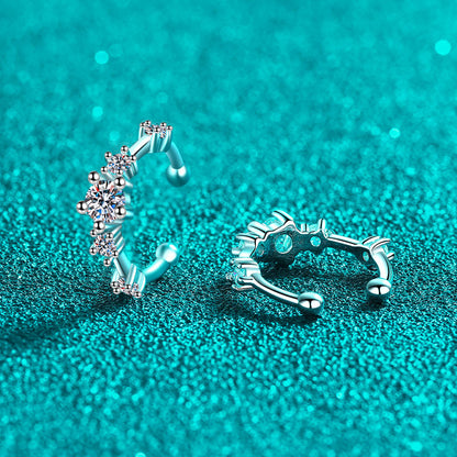 S925 Sterling Silver Edgy-Cute Diamond-Cut Moissanite Ear Cuffs - 0.64CT Trendy Ear Climbers
