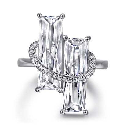 S925 Sterling Silver Emerald Cut Zirconia Ring - Elegant Geometric Jewelry for Women