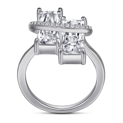 S925 Sterling Silver Emerald Cut Zirconia Ring - Elegant Geometric Jewelry for Women