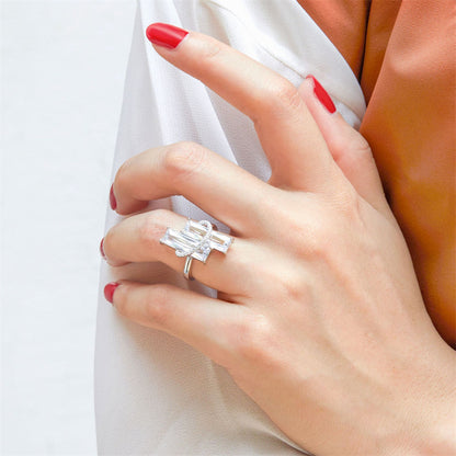 S925 Sterling Silver Emerald Cut Zirconia Ring - Elegant Geometric Jewelry for Women