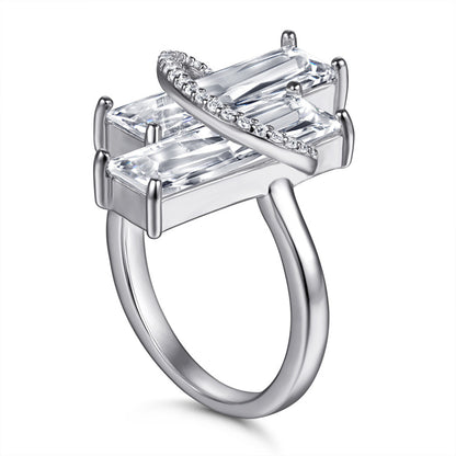 S925 Sterling Silver Emerald Cut Zirconia Ring - Elegant Geometric Jewelry for Women