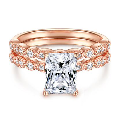 S925 Sterling Silver Emerald Cut Zirconia Ring - Elegant Solitaire Jewelry for Women