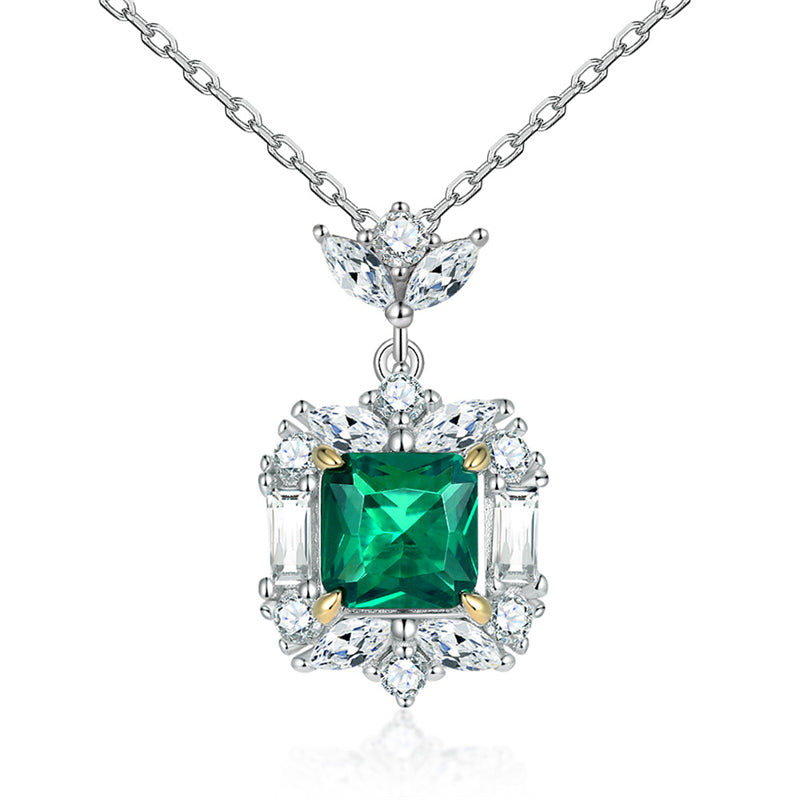 S925 Sterling Silver Emerald Zircon Pendant Necklace - Elegant Green Gemstone Collarbone Chain