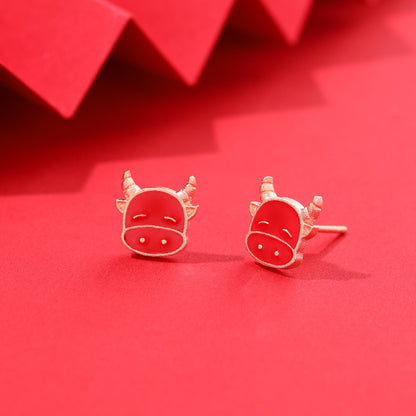 S925 Sterling Silver Enamel Animal Stud Earrings - Ethnic Geometric Earrings with Plastic Backs