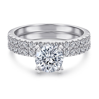 S925 Sterling Silver Engagement Ring Set - Elegant Two-in-One Pavé Zirconia Jewelry