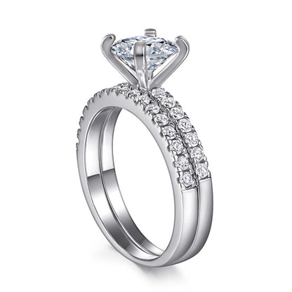S925 Sterling Silver Engagement Ring Set - Elegant Two-in-One Pavé Zirconia Jewelry