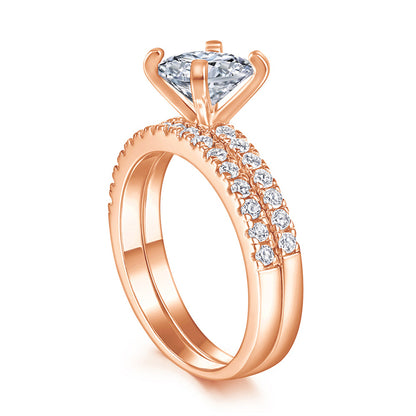 S925 Sterling Silver Engagement Ring Set - Elegant Two-in-One Pavé Zirconia Jewelry
