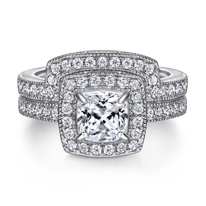 S925 Sterling Silver Engagement Ring Set - Geometric Zirconia Stackable Rings for Women